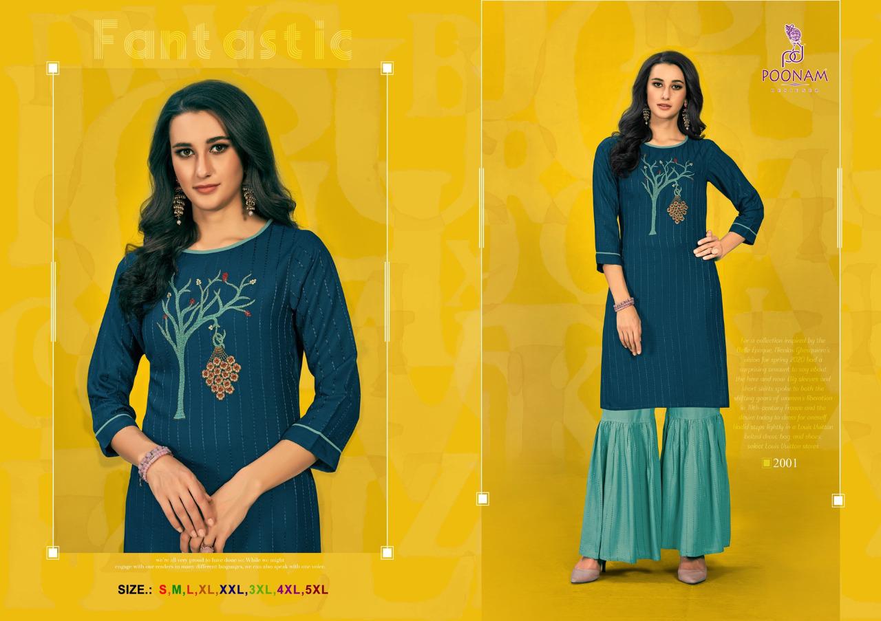 Poonam Designer Sharara House Designer Party Wear Embroidered Kurti With Sharara Collection and Wholesale Price